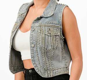 Rhinestones Denim Vest