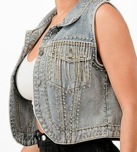 Rhinestones Denim Vest