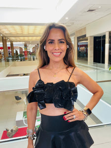 Flower Draped Top in Black